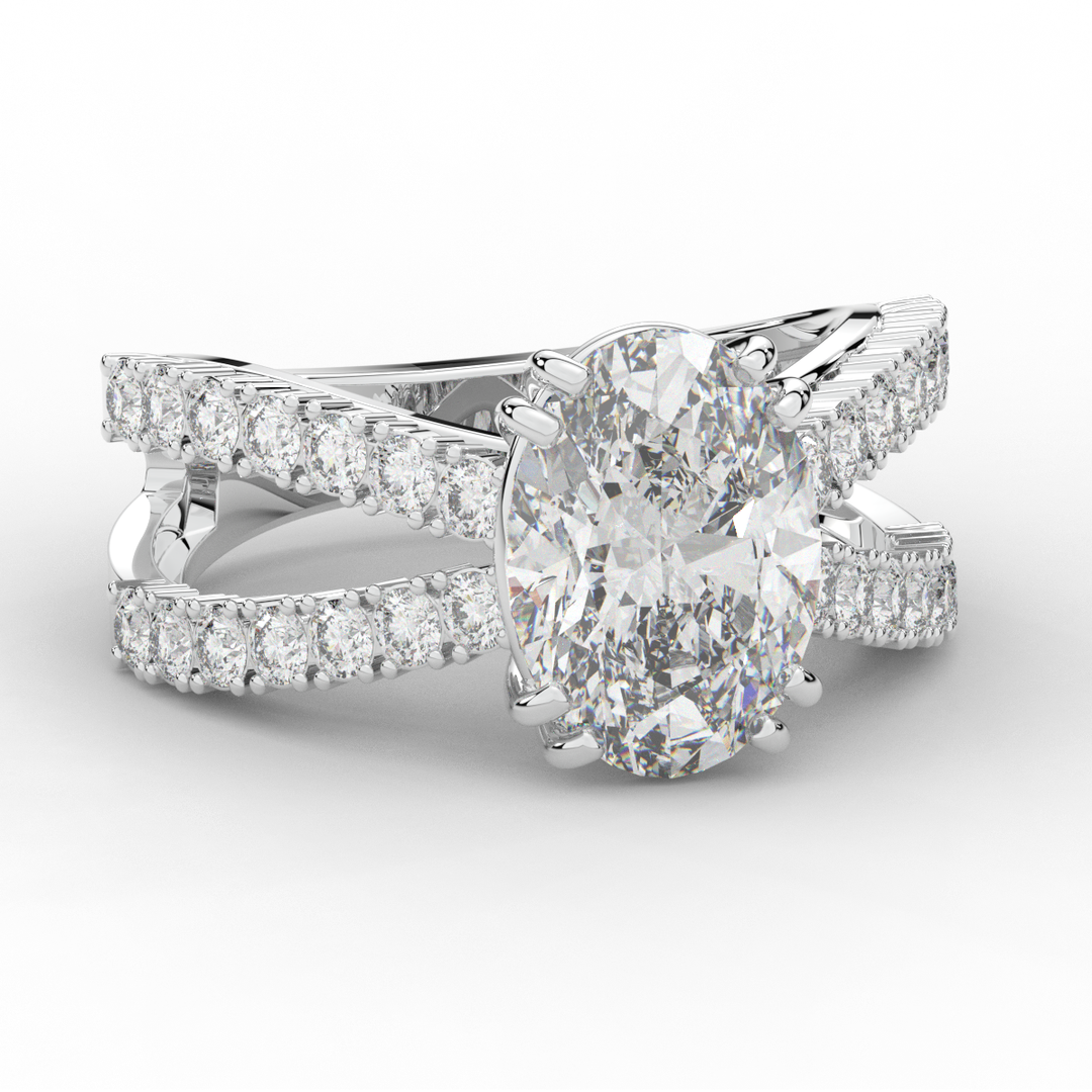3.75CT.TW OVAL LAB DIAMOND SPLIT BAND ENGAGEMENT RING
