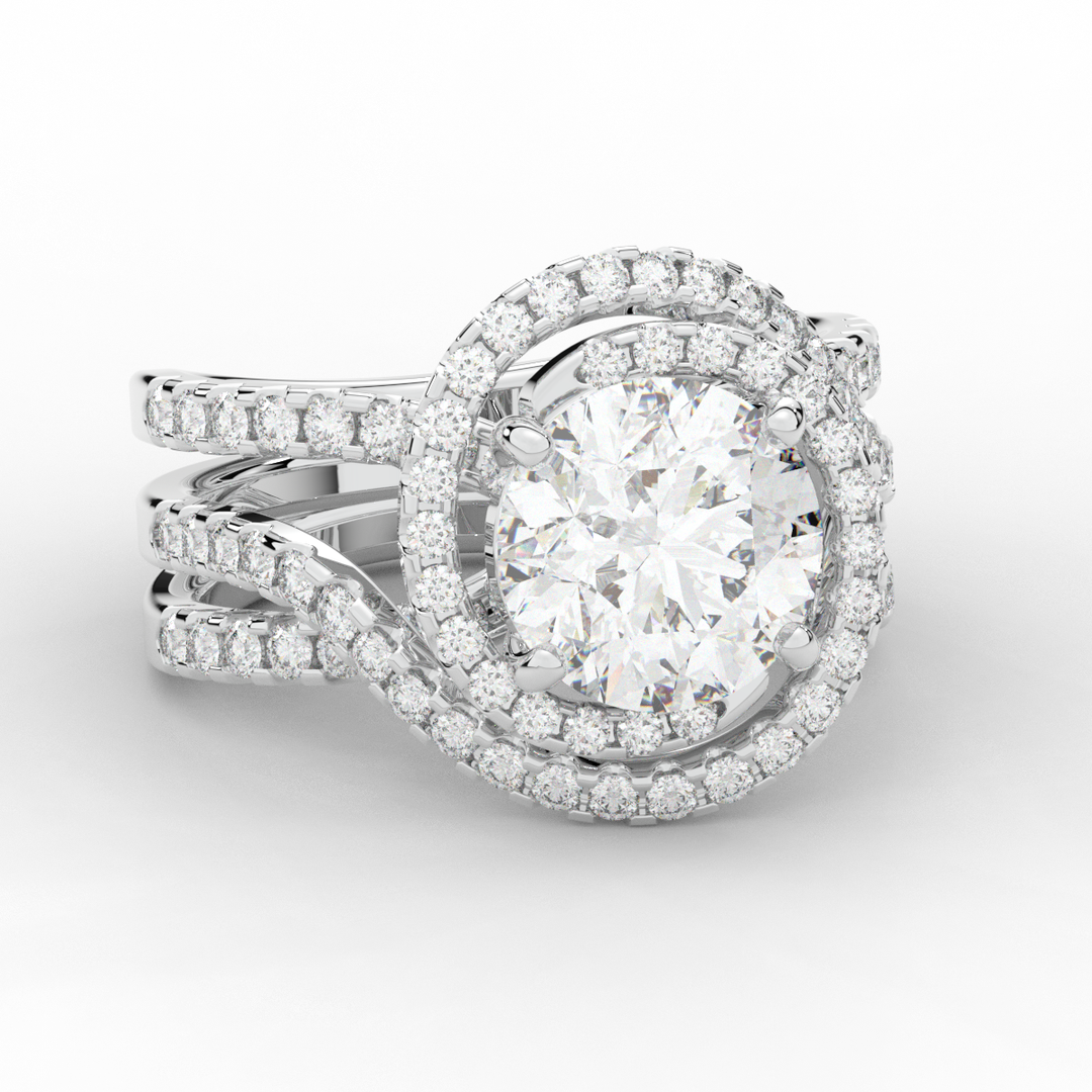 3.90CT.TW ROUND LAB DIAMOND TWIST HALO ENGAGEMENT RING - Nazarelle