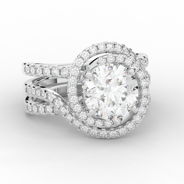 3.90CT.TW ROUND LAB DIAMOND TWIST HALO ENGAGEMENT RING - Nazarelle