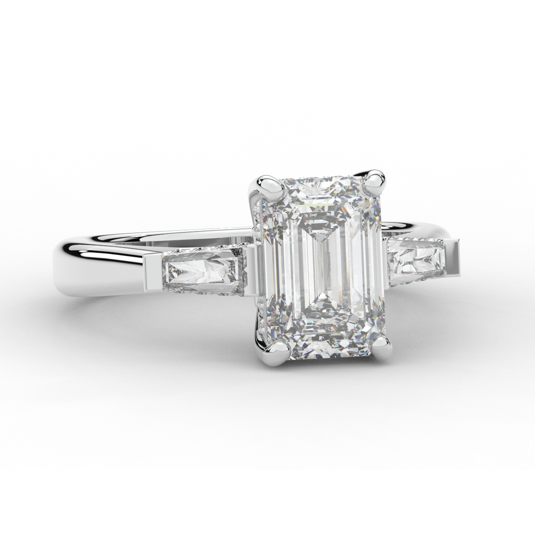 3.45CT.TW EMERALD CUT LAB DIAMOND 3 STONE ENGAGEMENT RING - Nazarelle