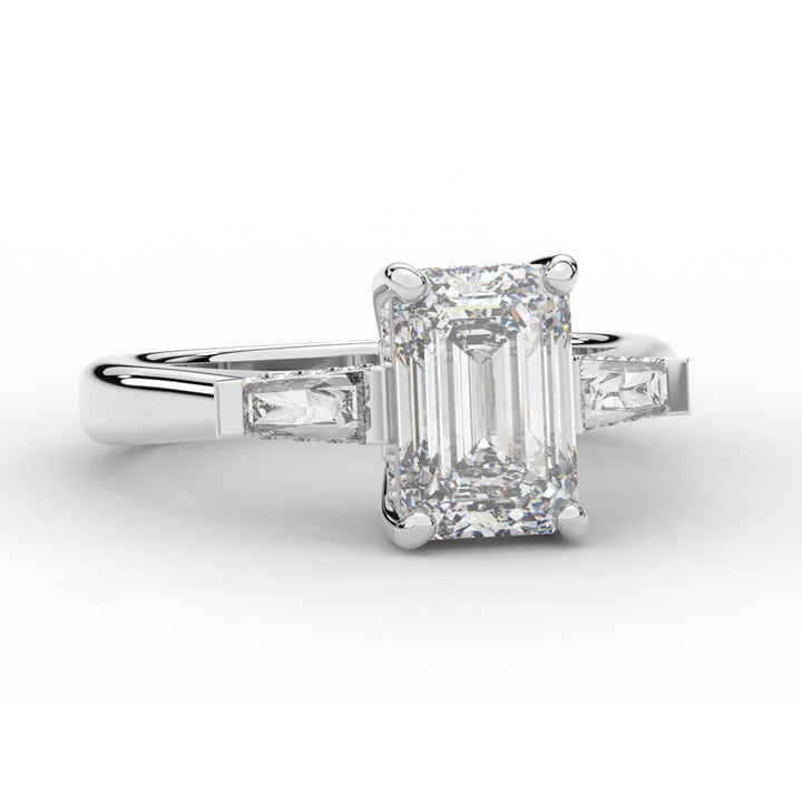 3.45CT.TW EMERALD CUT LAB DIAMOND 3 STONE ENGAGEMENT RING - Nazarelle