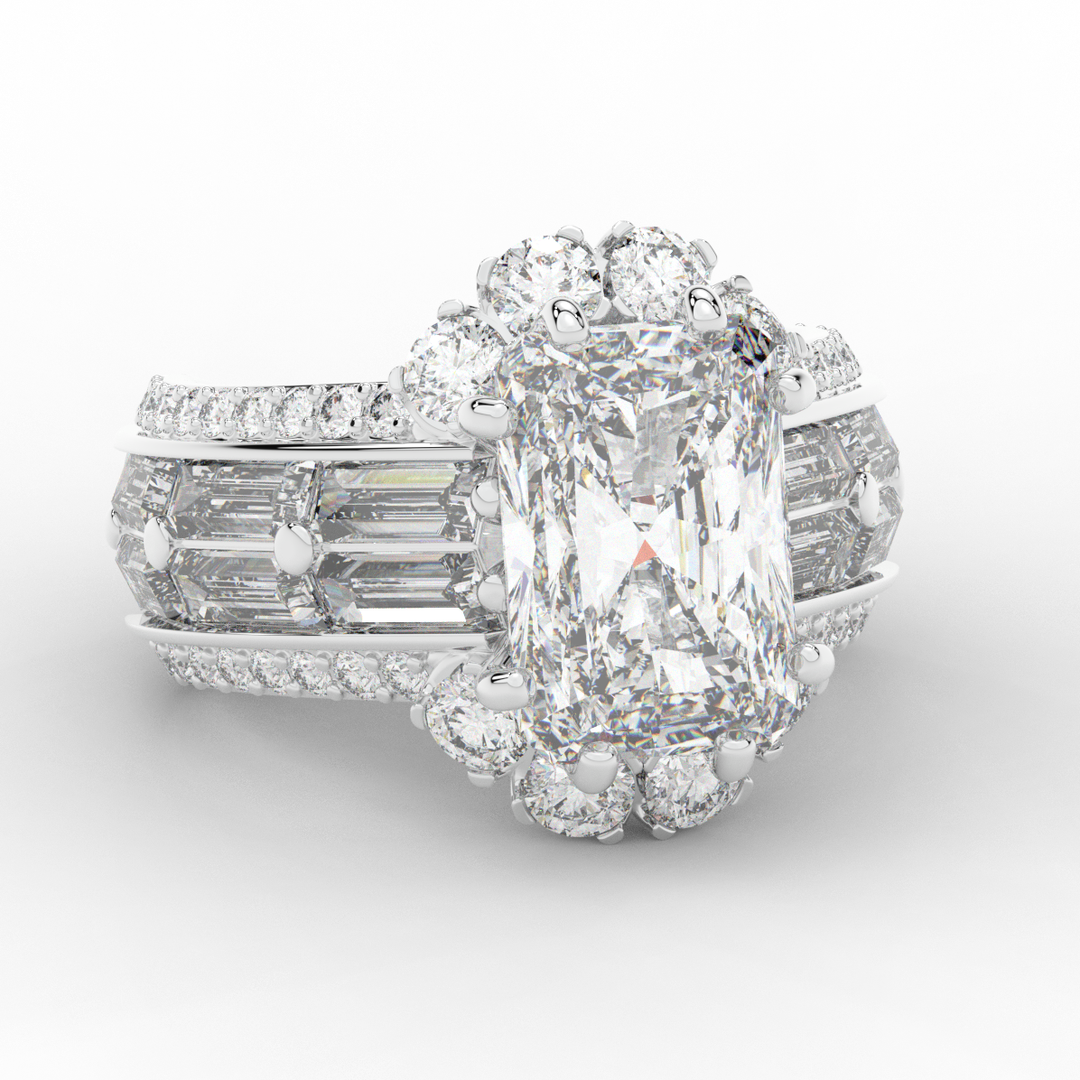 8.25CT.TW RADIANT LAB DIAMOND HALO ENGAGEMENT RING - Nazarelle