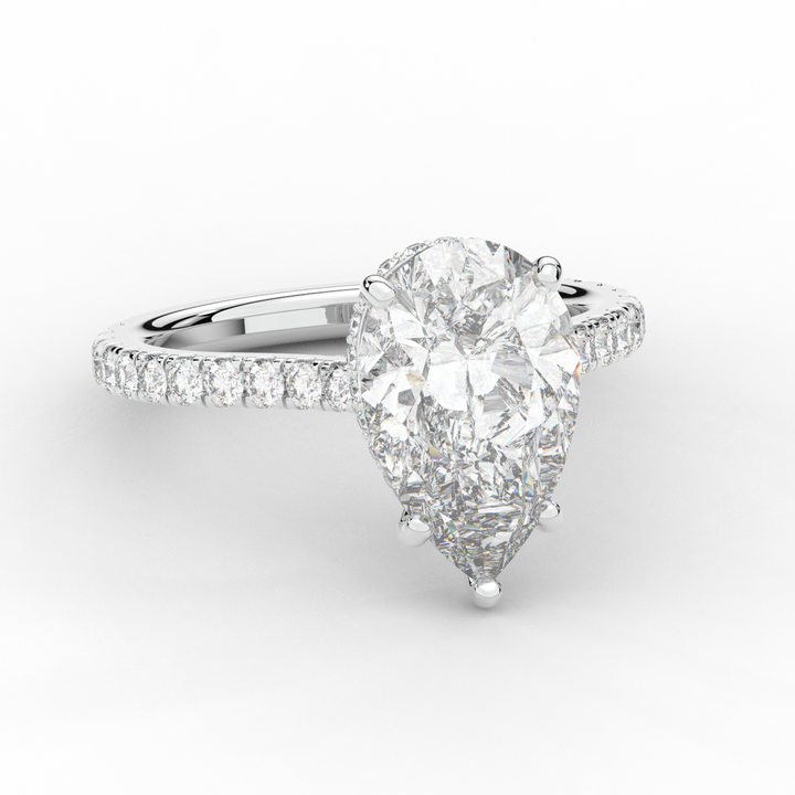 4.60CT.TW PEAR LAB DIAMOND UNDERHALO SOLITAIRE ENGAGEMENT RING - Nazarelle