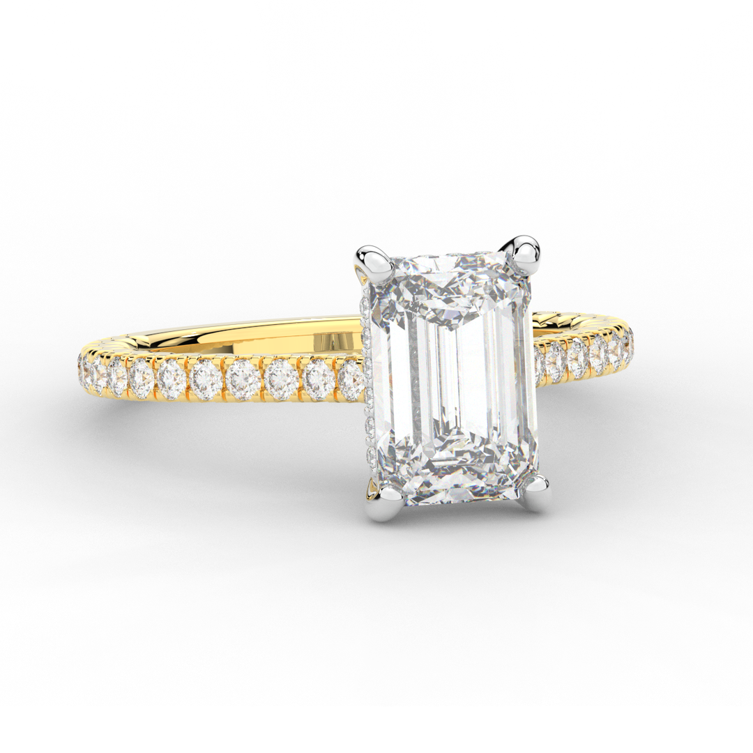 3.50CT.TW EMERALD CUT LAB DIAMOND UNDERHALO SOLITAIRE TWO TONE ENGAGEMENT RING - Nazarelle