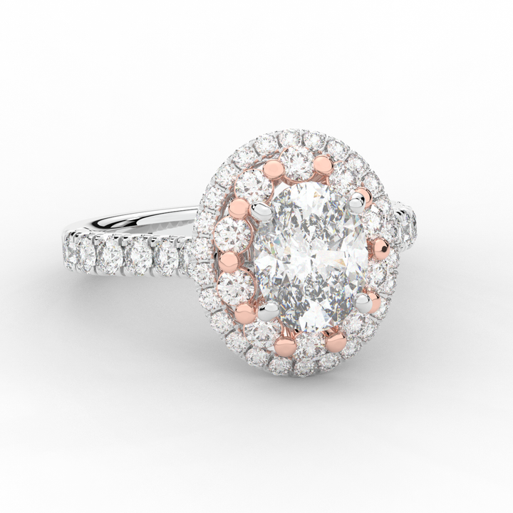 3.30CT.TW OVAL LAB DIAMOND DOUBLE HALO TWO TONE ENGAGEMENT RING - Nazarelle