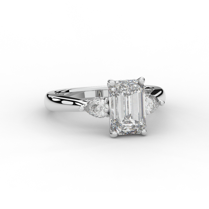 2.40CT.TW EMERALD CUT LAB DIAMOND 3 STONE ENGAGEMENT RING - Nazarelle