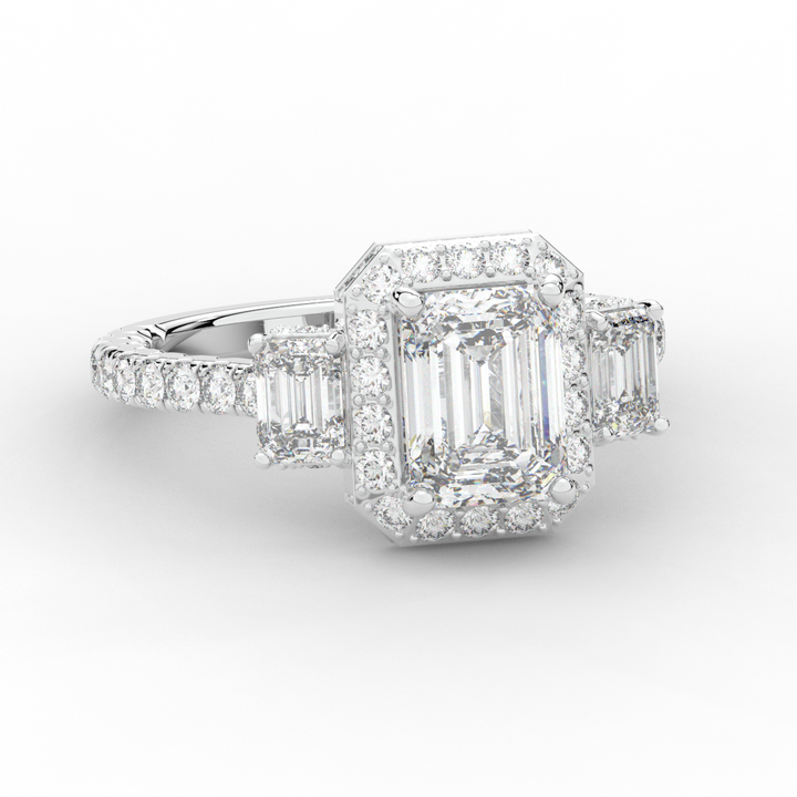 3.20CT.TW EMERALD CUT LAB DIAMOND 3 STONE ENGAGEMENT RING - Nazarelle