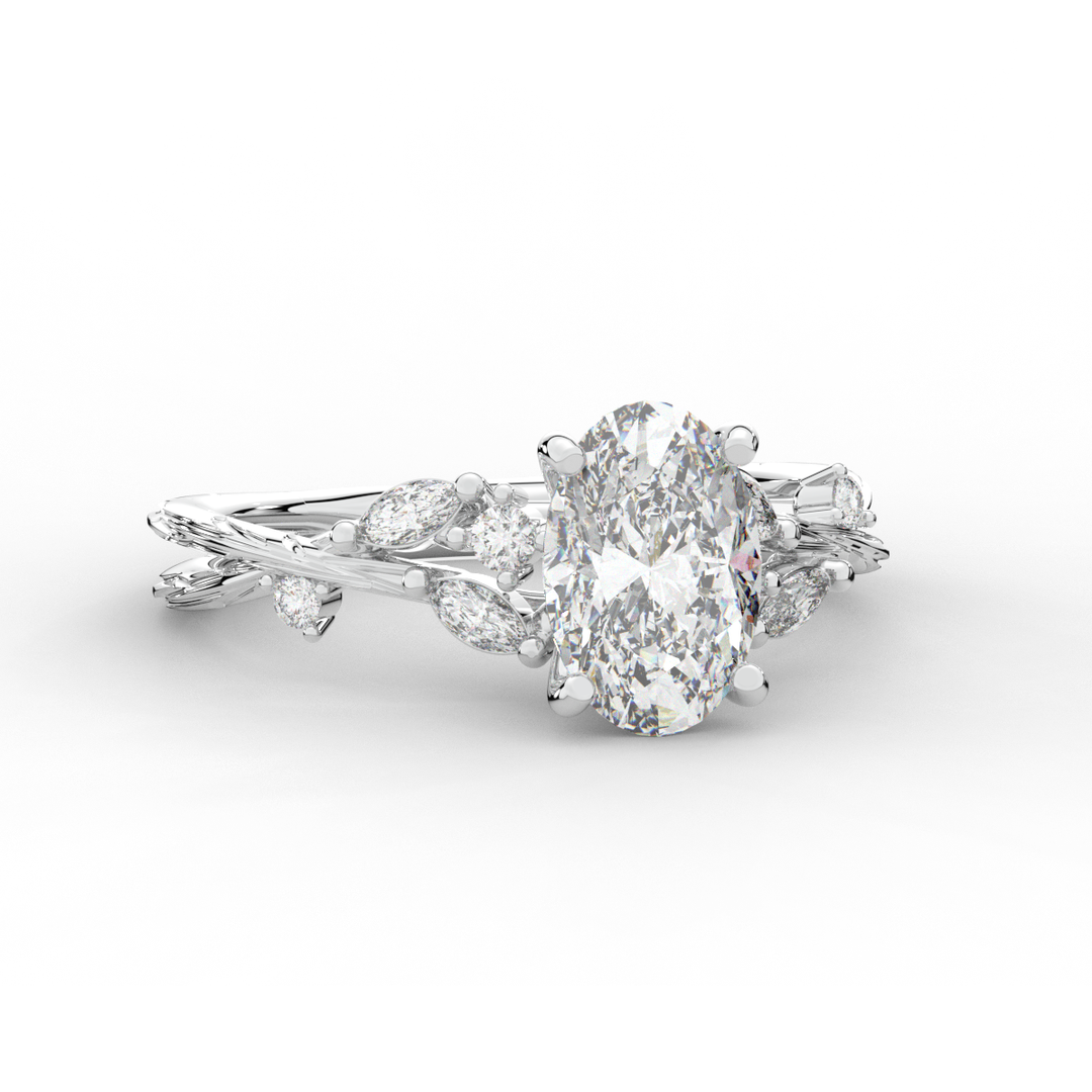 2.25CT.TW OVAL LAB DIAMOND STYLIZED VINE AND TREE BARK FINISH ENGAGEMENT RING - Nazarelle