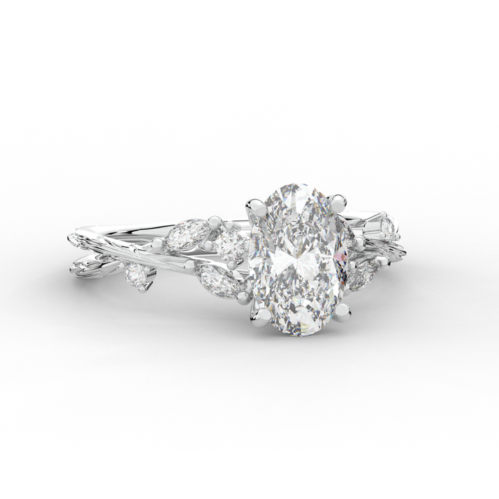 2.25CT.TW OVAL LAB DIAMOND STYLIZED VINE AND TREE BARK FINISH ENGAGEMENT RING - Nazarelle