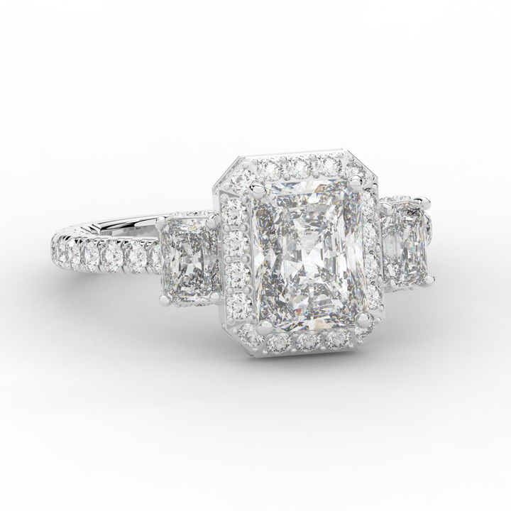 3.20CT.TW RADIANT LAB DIAMOND 3 STONE ENGAGEMENT RING - Nazarelle