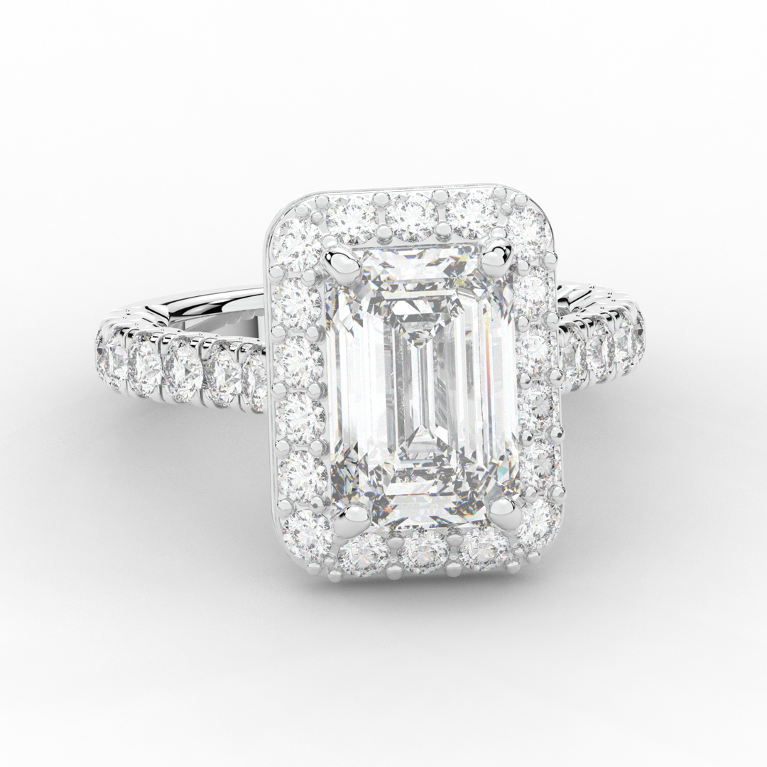 4.50CT.TW EMERALD CUT LAB DIAMOND HALO ENGAGEMENT RING - Nazarelle
