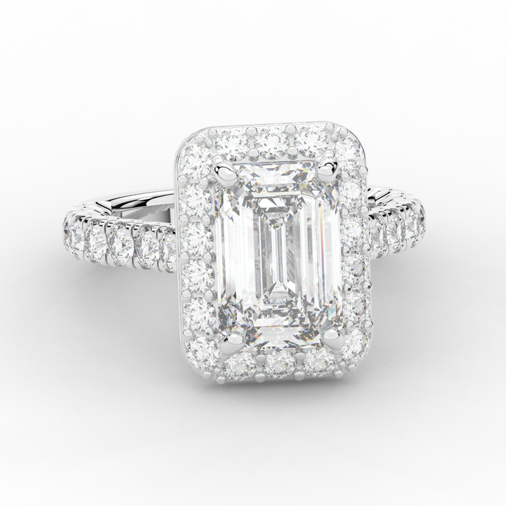 4.50CT.TW EMERALD CUT LAB DIAMOND HALO ENGAGEMENT RING - Nazarelle