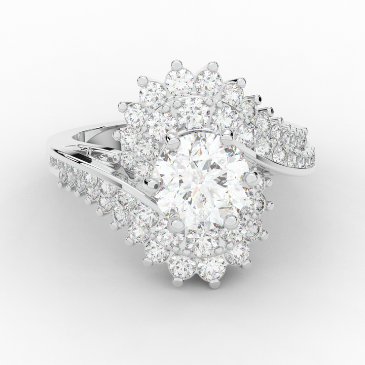 3.35CT.TW ROUND LAB DIAMOND BYPASS HALO ENGAGEMENT RING - Nazarelle