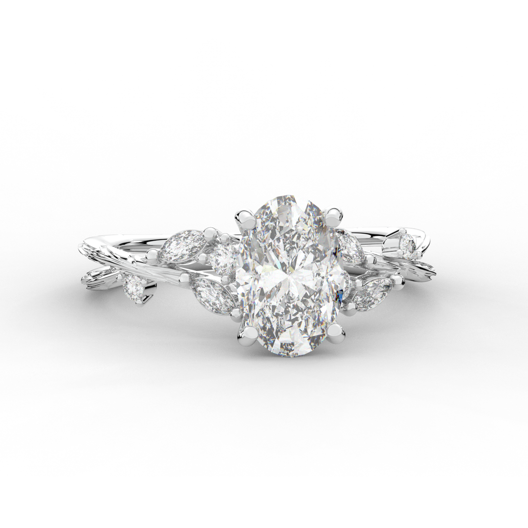 2.25CT.TW OVAL LAB DIAMOND STYLIZED VINE AND TREE BARK FINISH ENGAGEMENT RING - Nazarelle
