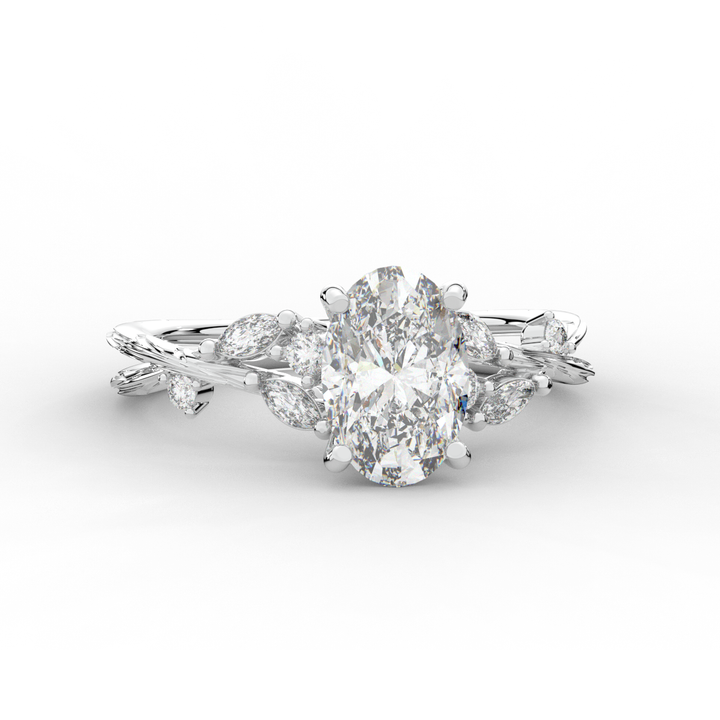 2.25CT.TW OVAL LAB DIAMOND STYLIZED VINE AND TREE BARK FINISH ENGAGEMENT RING - Nazarelle