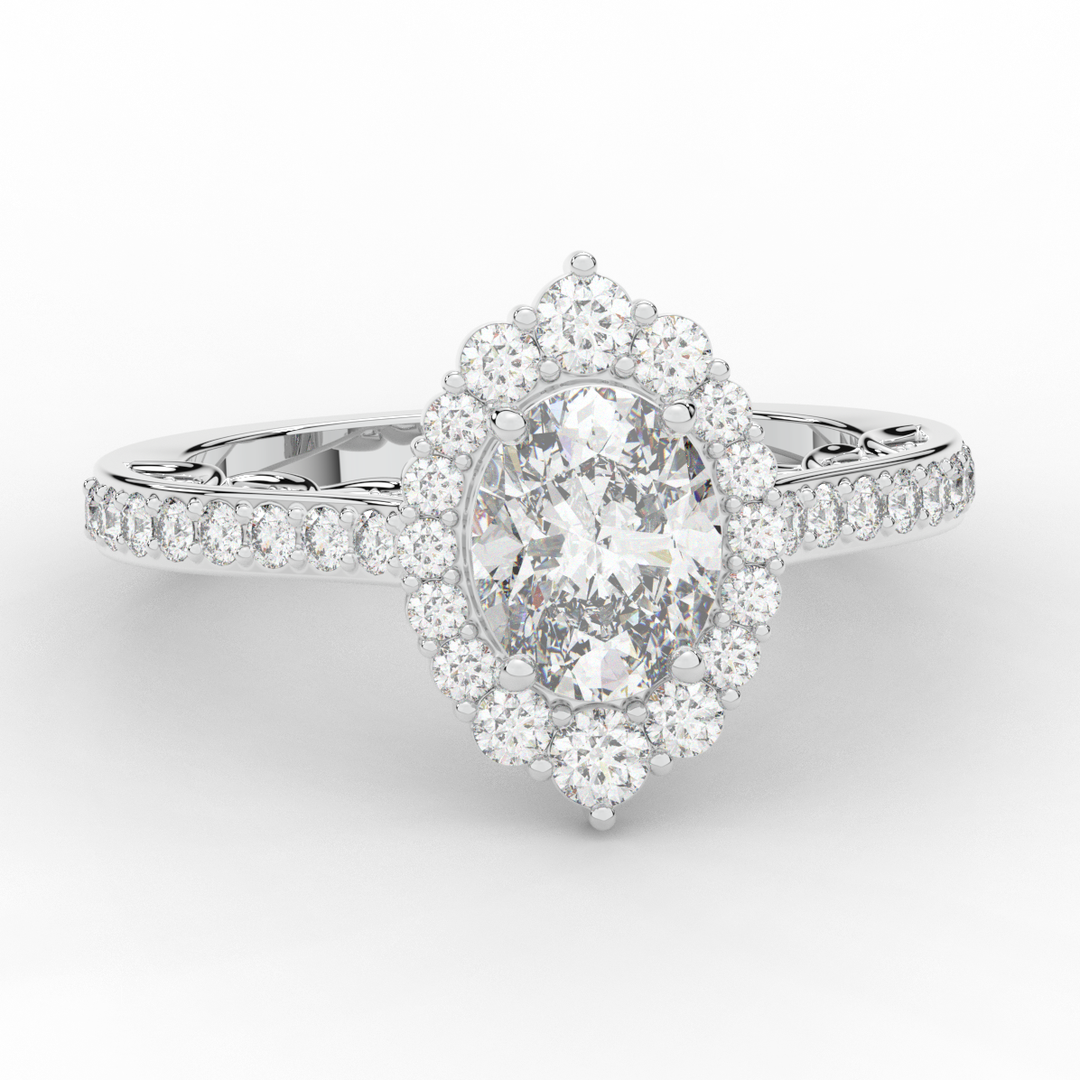 1.75CT.TW OVAL LAB DIAMOND HALO ENGAGEMENT RING - Nazarelle