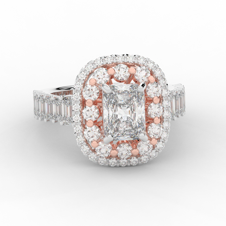 4.70CT.TW RADIANT LAB DIAMOND DOUBLE HALO TWO TONE ENGAGEMENT RING - Nazarelle