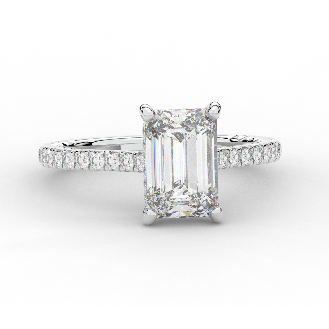3.50CT.TW EMERALD CUT LAB DIAMOND UNDERHALO SOLITAIRE ENGAGEMENT RING - Nazarelle