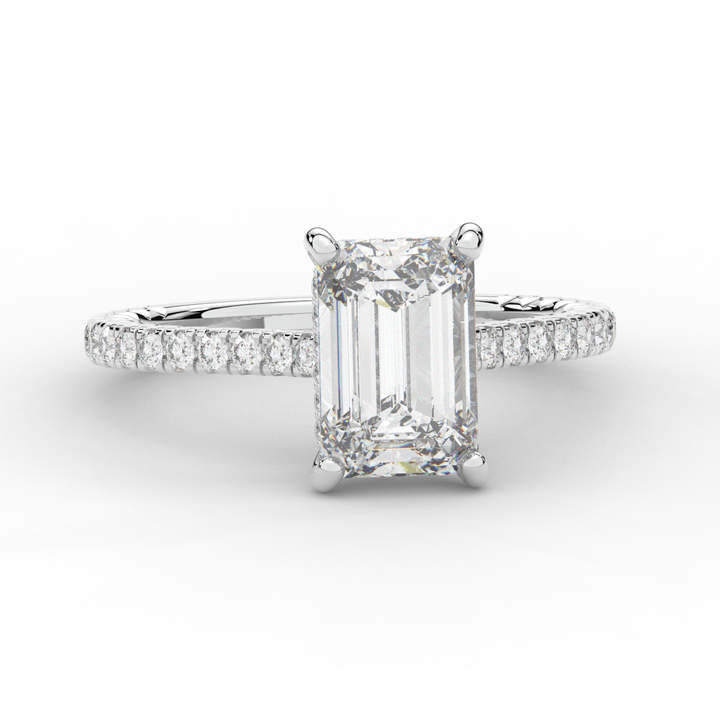 3.50CT.TW EMERALD CUT LAB DIAMOND UNDERHALO SOLITAIRE ENGAGEMENT RING - Nazarelle