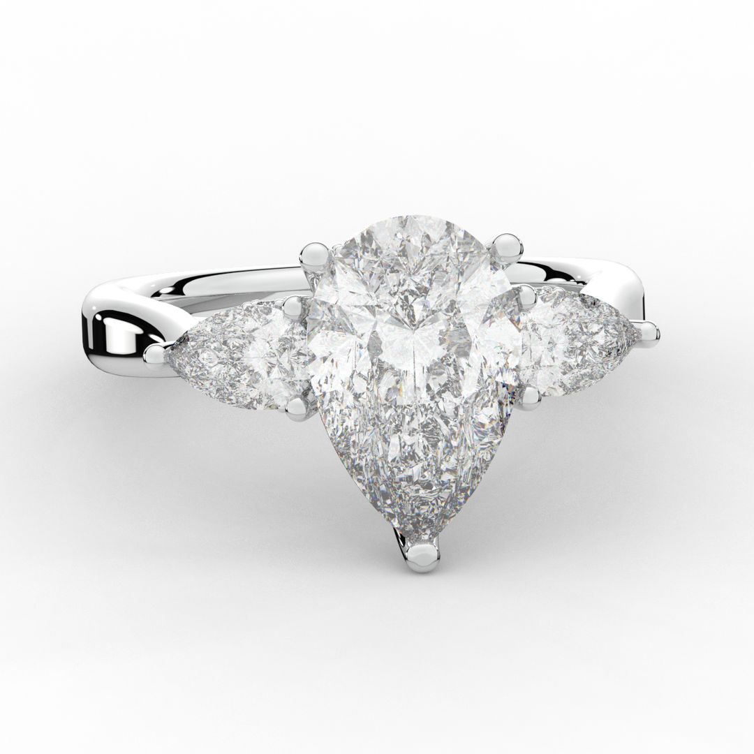 3.70CT.TW PEAR LAB DIAMOND 3 STONE ENGAGEMENT RING - Nazarelle