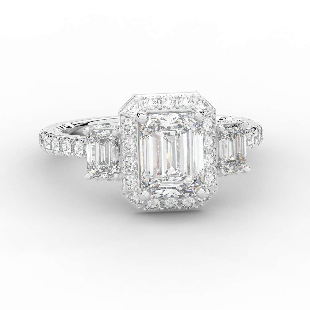 3.20CT.TW EMERALD CUT LAB DIAMOND 3 STONE ENGAGEMENT RING - Nazarelle