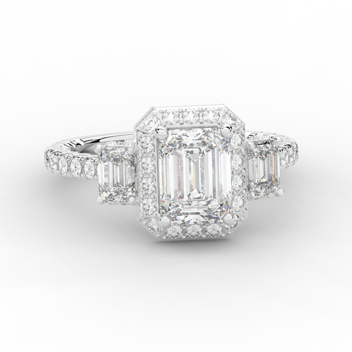 3.20CT.TW EMERALD CUT LAB DIAMOND 3 STONE ENGAGEMENT RING - Nazarelle