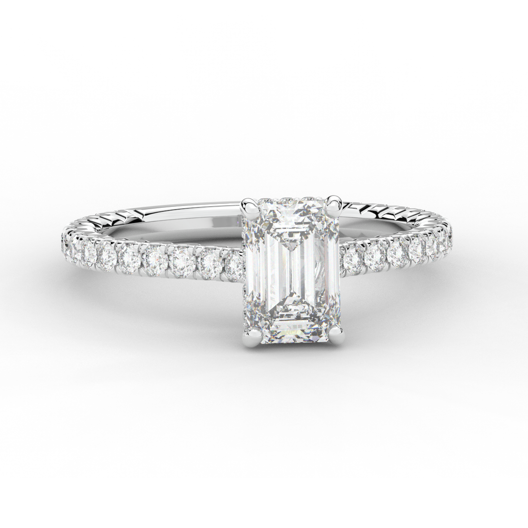 2.10CT.TW EMERALD CUT LAB DIAMOND UNDERHALO SOLITAIRE ENGAGEMENT RING - Nazarelle