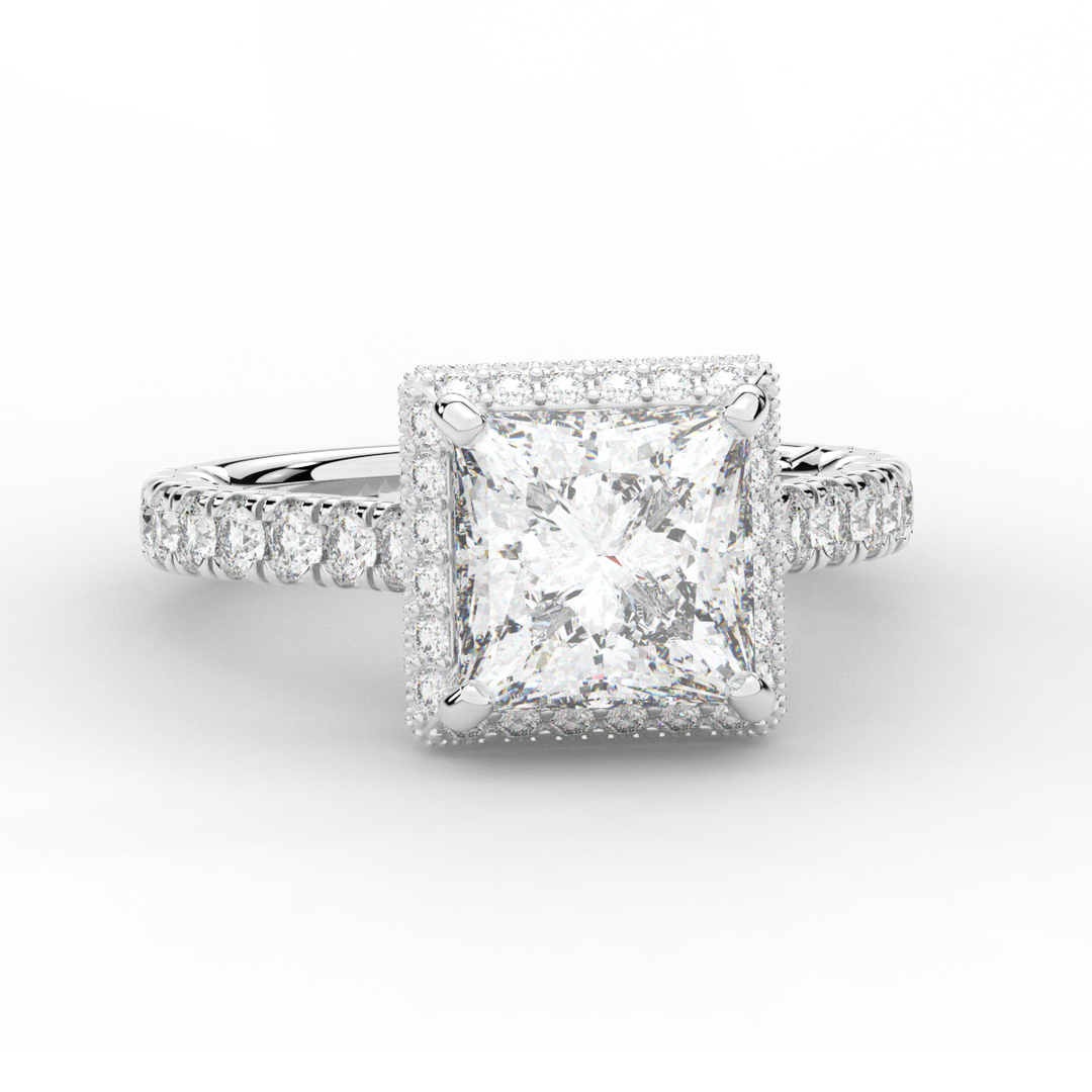 3.90CT.TW PRINCESS LAB DIAMOND HALO ENGAGEMENT RING - Nazarelle