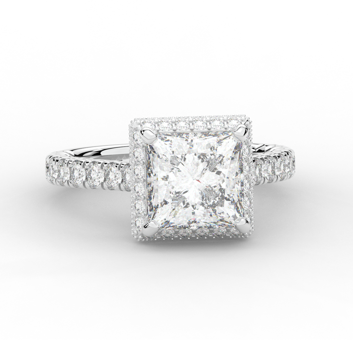 3.90CT.TW PRINCESS LAB DIAMOND HALO ENGAGEMENT RING - Nazarelle