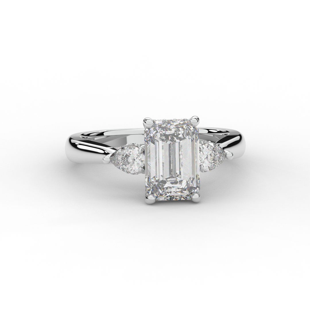 2.40CT.TW EMERALD CUT LAB DIAMOND 3 STONE ENGAGEMENT RING - Nazarelle