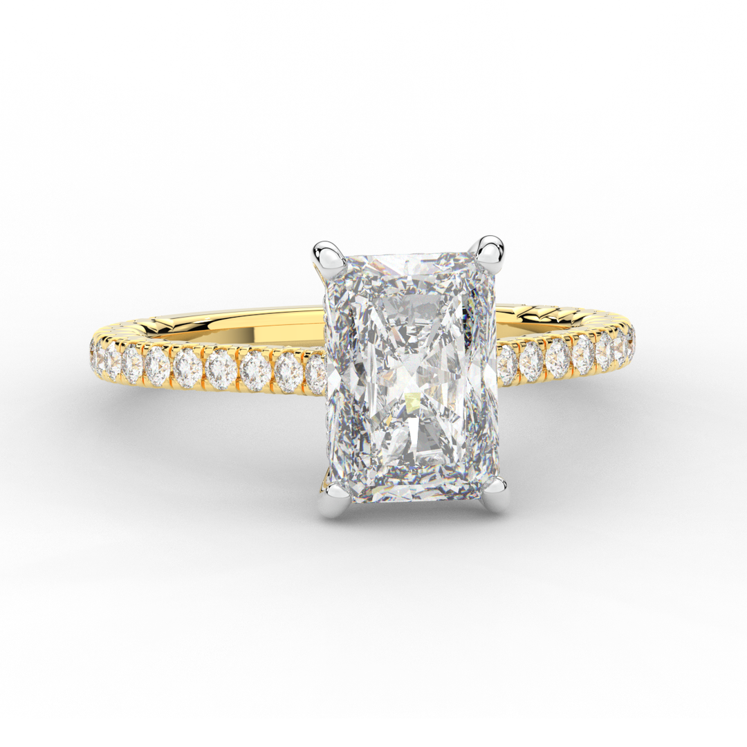 3.50CT.TW RADIANT LAB DIAMOND UNDERHALO SOLITAIRE TWO TONE ENGAGEMENT RING - Nazarelle