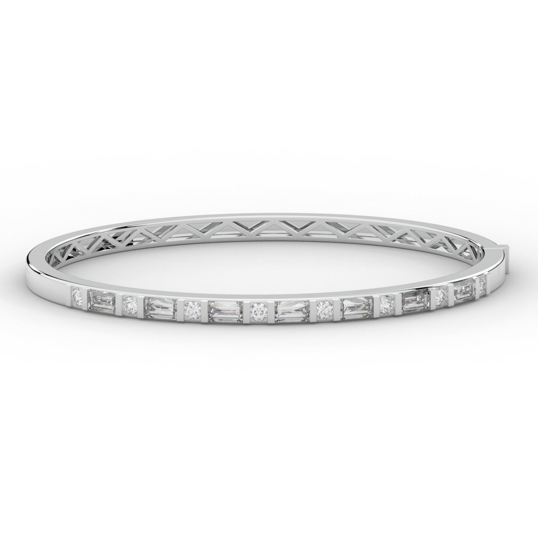 2.75CT.TW ROUND AND EMERALD CUT LAB DIAMOND SHARED PRONG BANGLE - Nazarelle