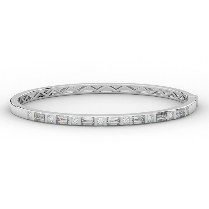 2.75CT.TW ROUND AND EMERALD CUT LAB DIAMOND SHARED PRONG BANGLE - Nazarelle