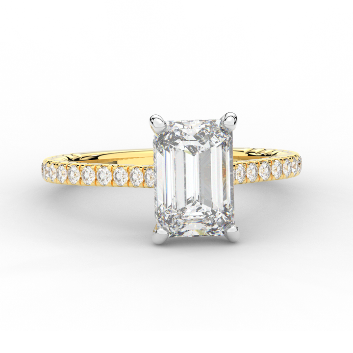 3.50CT.TW EMERALD CUT LAB DIAMOND UNDERHALO SOLITAIRE TWO TONE ENGAGEMENT RING - Nazarelle