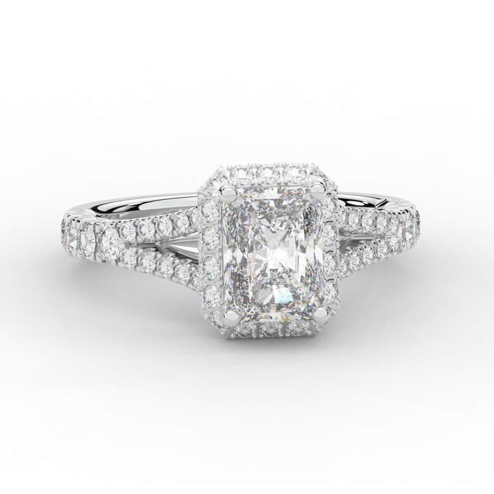 2.60CT.TW RADIANT LAB DIAMOND SPLIT SHANK HALO ENGAGEMENT RING - Nazarelle