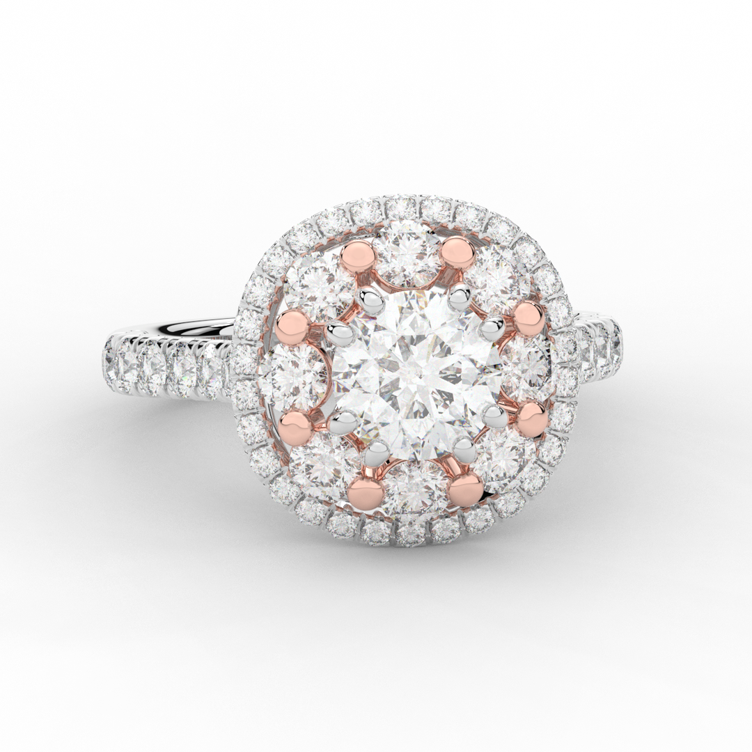 2.70CT.TW ROUND LAB DIAMOND DOUBLE HALO TWO TONE ENGAGEMENT RING - Nazarelle