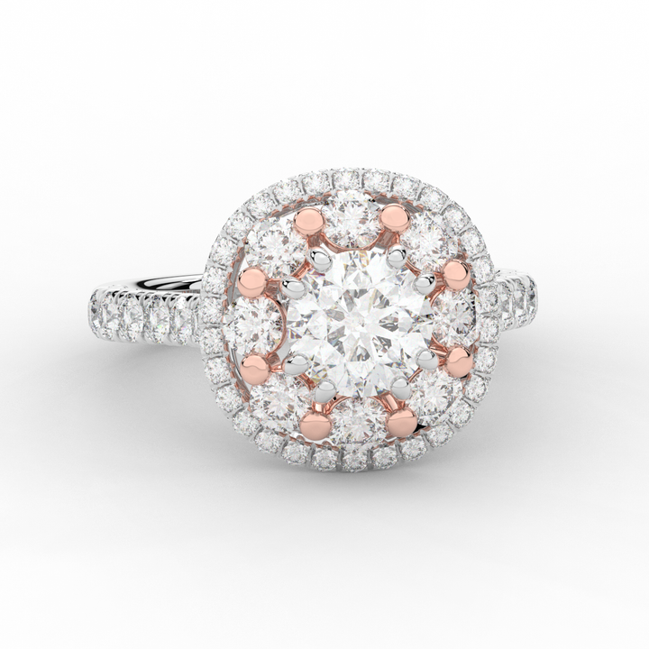 2.70CT.TW ROUND LAB DIAMOND DOUBLE HALO TWO TONE ENGAGEMENT RING - Nazarelle