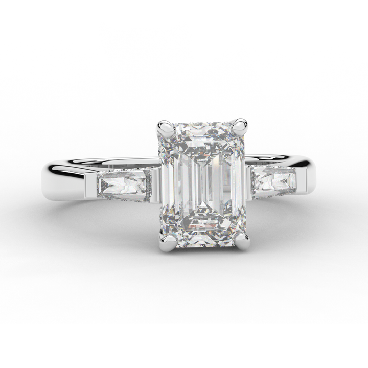 3.45CT.TW EMERALD CUT LAB DIAMOND 3 STONE ENGAGEMENT RING - Nazarelle