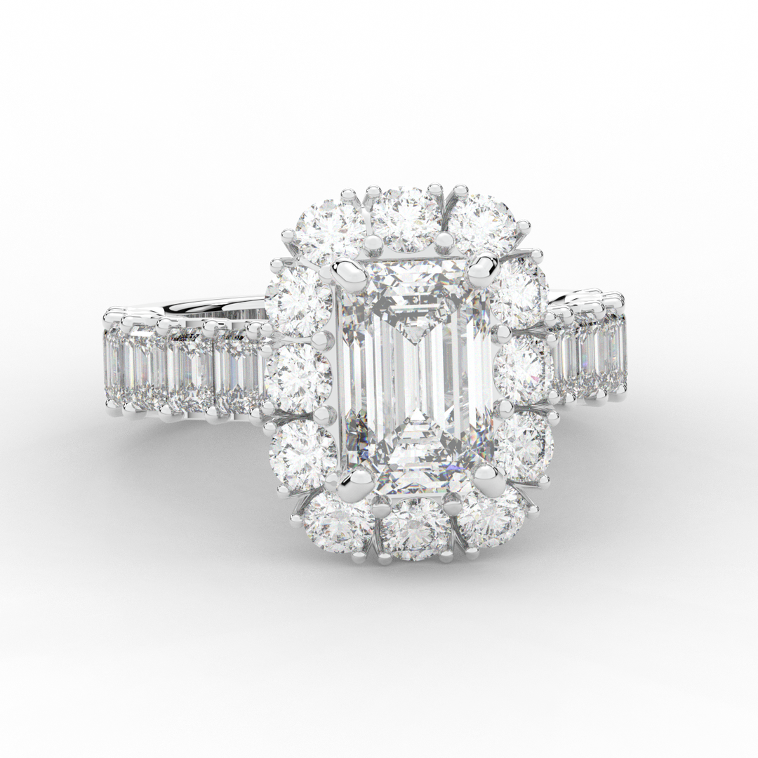 6.00CT.TW EMERALD CUT LAB DIAMOND HALO ENGAGEMENT RING - Nazarelle