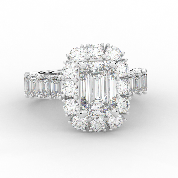6.00CT.TW EMERALD CUT LAB DIAMOND HALO ENGAGEMENT RING - Nazarelle