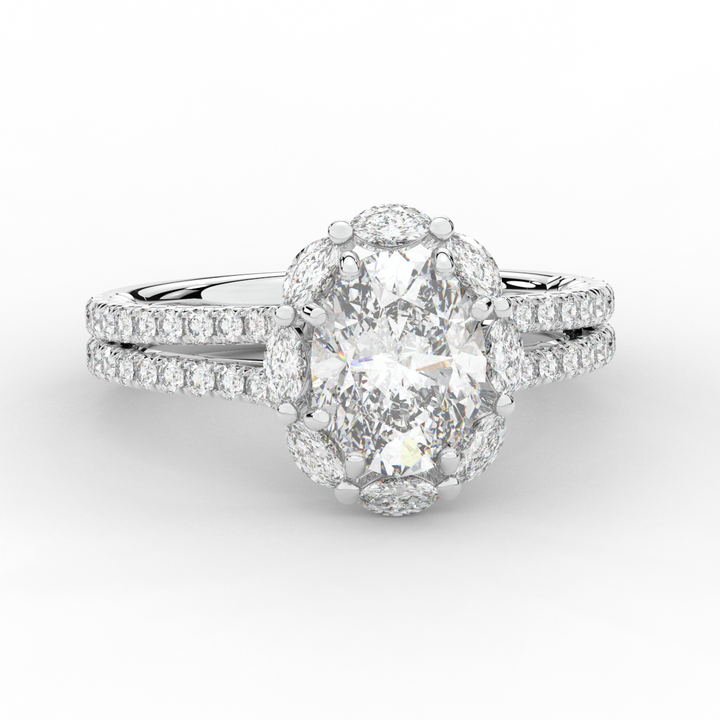 2.30CT.TW OVAL LAB DIAMOND HALO SPLIT SHANK ENGAGEMENT RING - Nazarelle