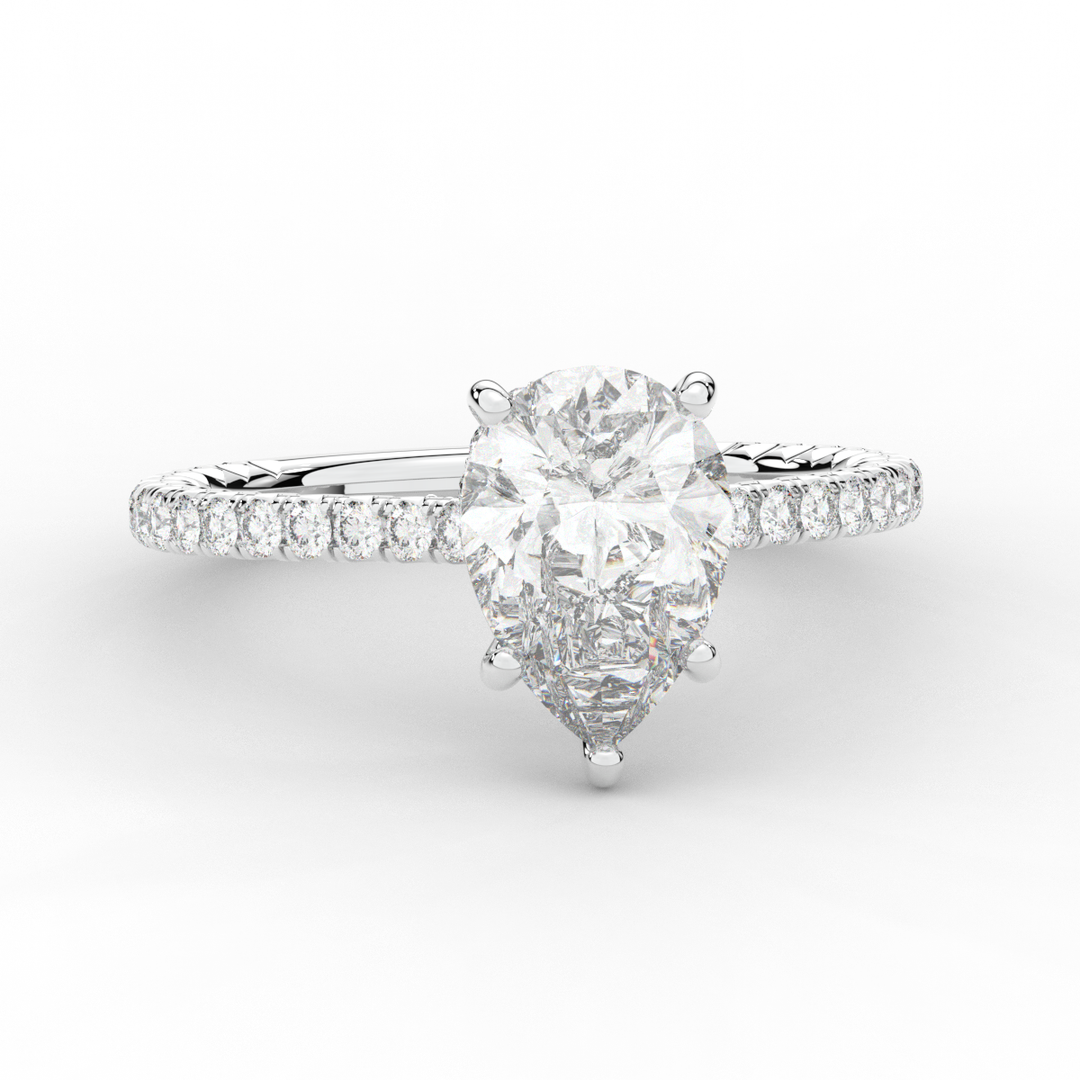 2.50CT.TW PEAR LAB DIAMOND UNDERHALO SOLITAIRE ENGAGEMENT RING - Nazarelle