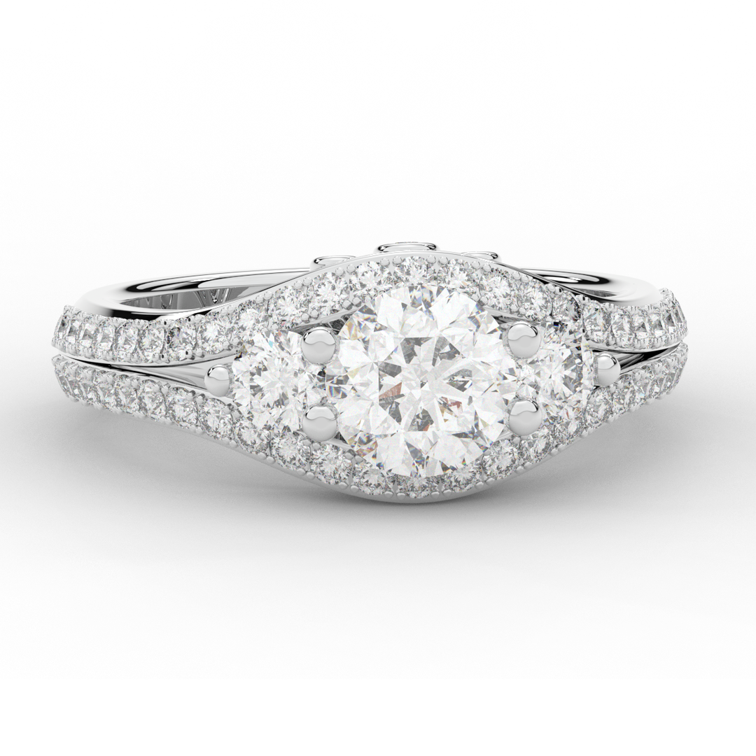 1.90CT.TW ROUND LAB DIAMOND THREE STONE ENGAGEMENT RING - Nazarelle