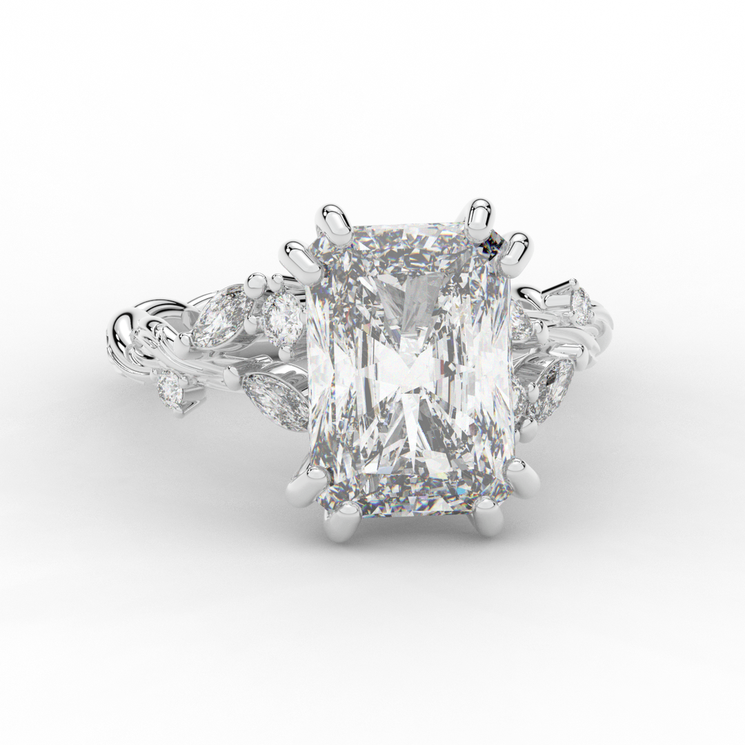 5.30CT.TW RADIANT LAB DIAMOND STYLIZED VINE AND TREE BARK FINISH ENGAGEMENT RING - Nazarelle