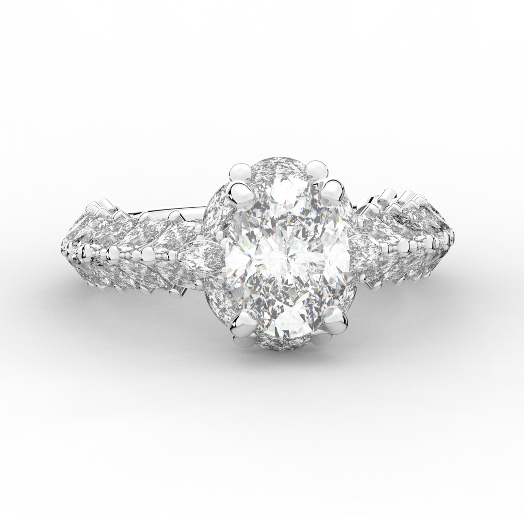 3.10CT.TW OVAL LAB DIAMOND HALO ENGAGEMENT RING - Nazarelle