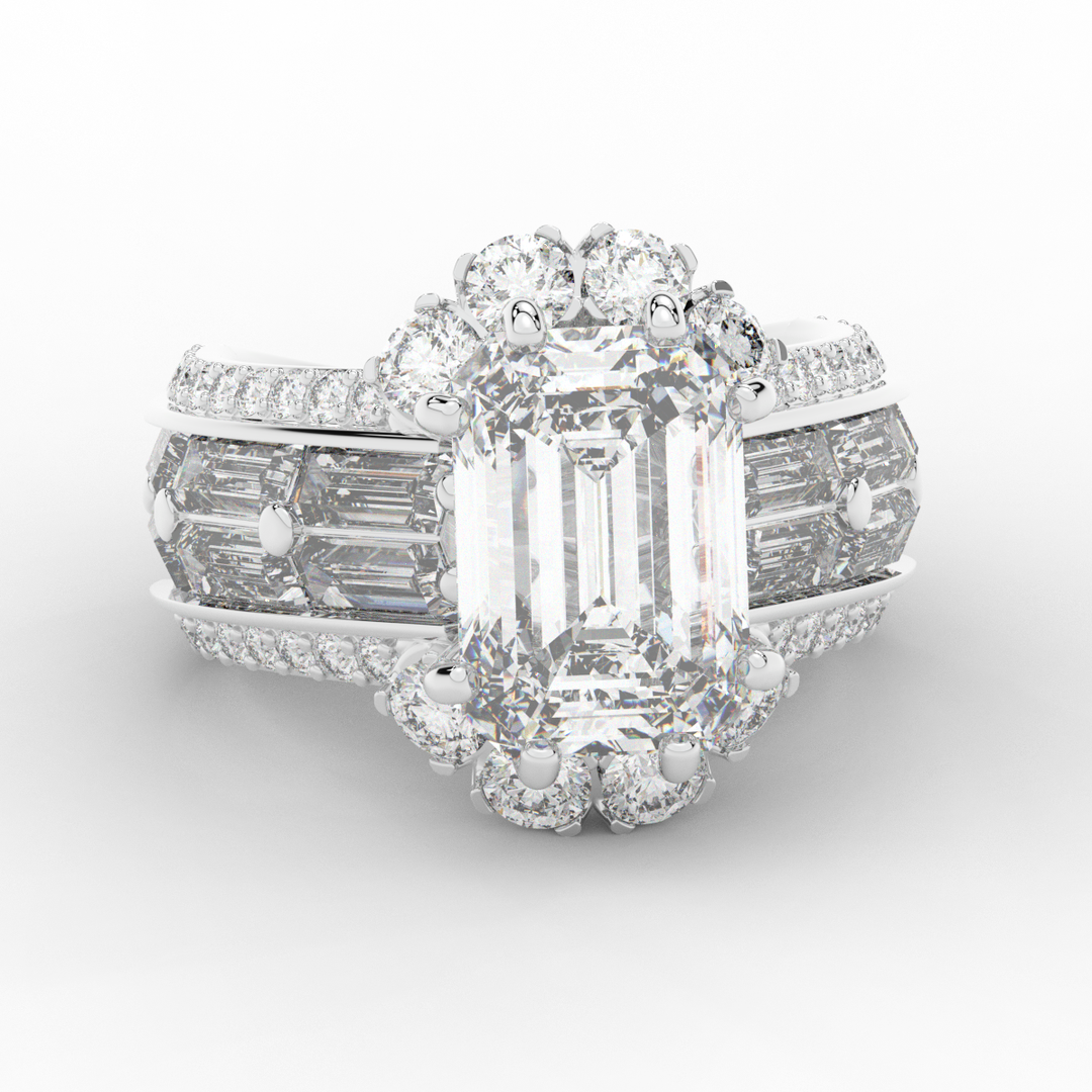 8.25CT.TW EMERALD CUT LAB DIAMOND HALO ENGAGEMENT RING - Nazarelle