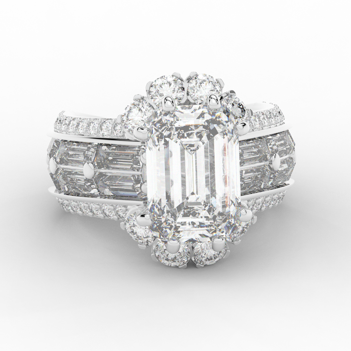 8.25CT.TW EMERALD CUT LAB DIAMOND HALO ENGAGEMENT RING - Nazarelle