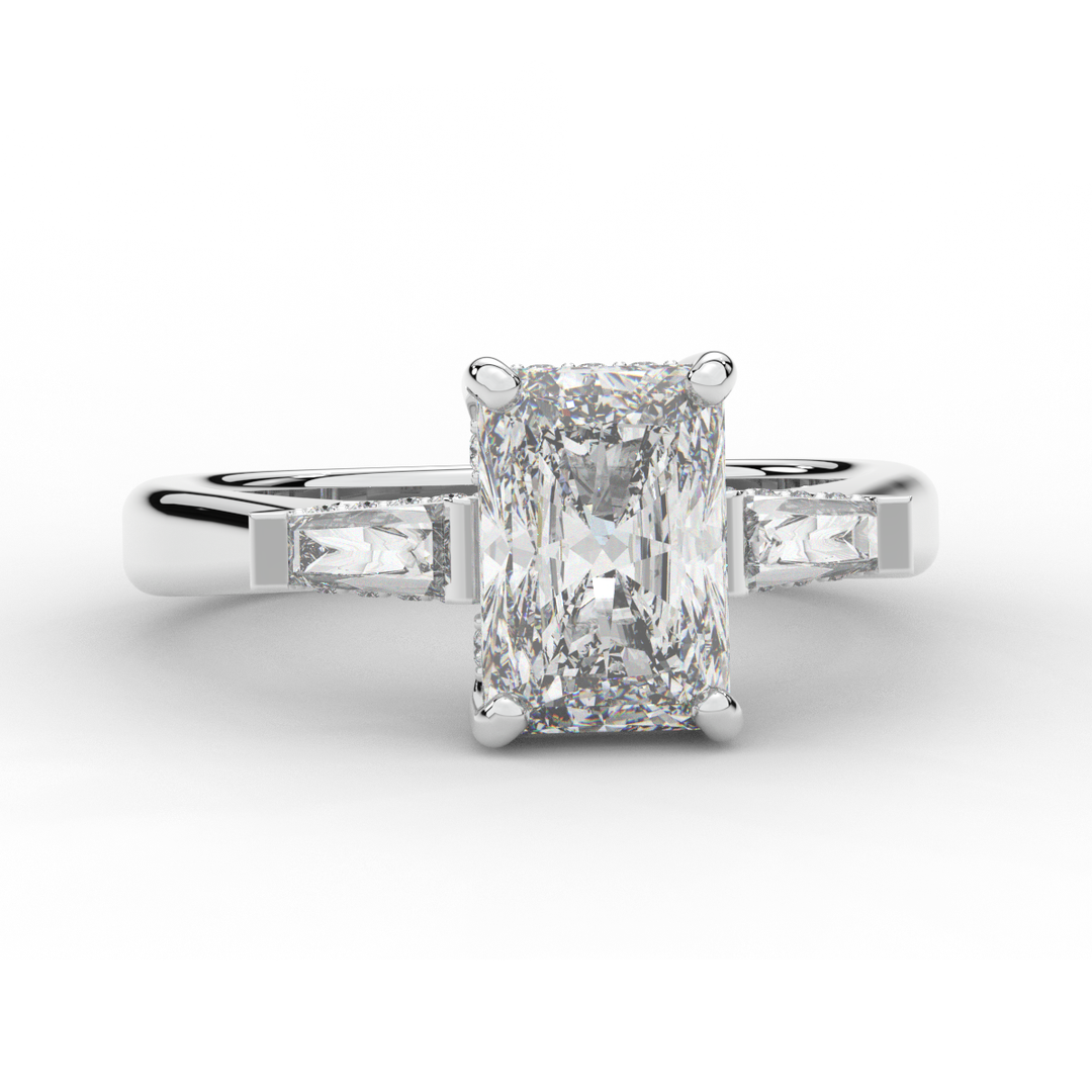 3.45CT.TW RADIANT LAB DIAMOND 3 STONE ENGAGEMENT RING - Nazarelle