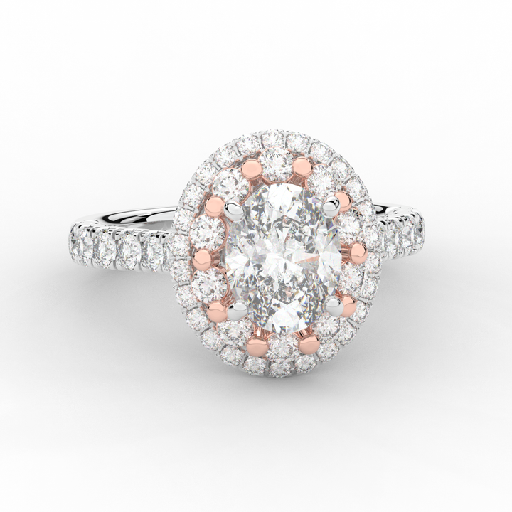3.30CT.TW OVAL LAB DIAMOND DOUBLE HALO TWO TONE ENGAGEMENT RING - Nazarelle