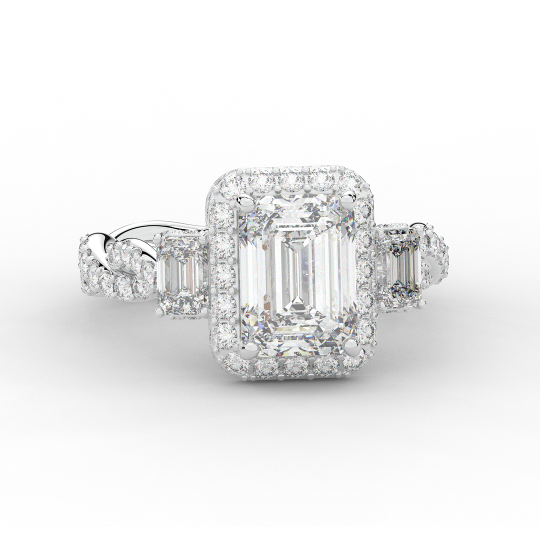4.70CT.TW EMERALD CUT LAB DIAMOND 3 STONE ENGAGEMENT RING - Nazarelle